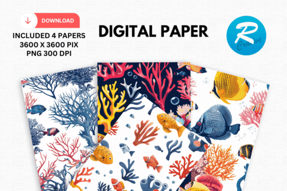 Download Sea Corals Fish Digital Papers Pattern - Digital paper Collection