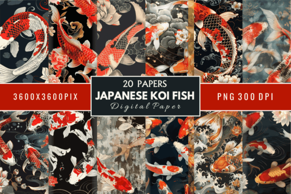 Download Japanese Koi Fish Digital Papers Bundle - Digital paper Collection