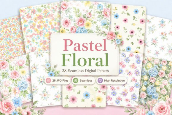 Download Pastel Floral Seamless Digital Paper Set - Digital paper Collection