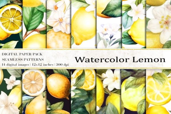 Download Watercolor Lemon Digital Papers - Digital paper Collection