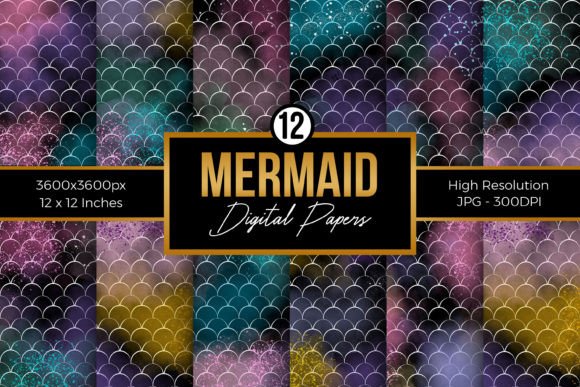 Download Watercolor Mermaid Digital Papers - Digital paper Collection