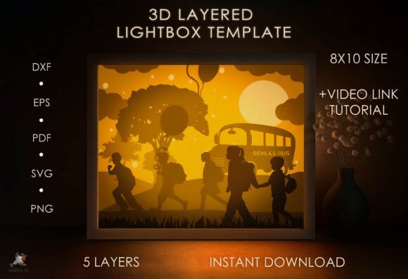 Download School Bus Shadow Box SVG Template - Premium Bundle