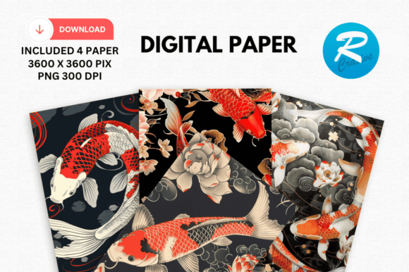 Download Japanese Koi Fish Digital Papers Pattern - Digital paper Collection
