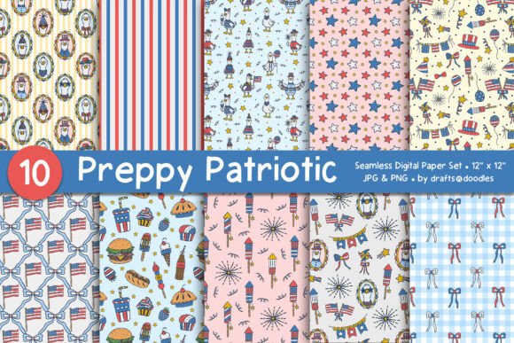 Download Preppy Patriotic Digital Paper Set - Digital paper Collection