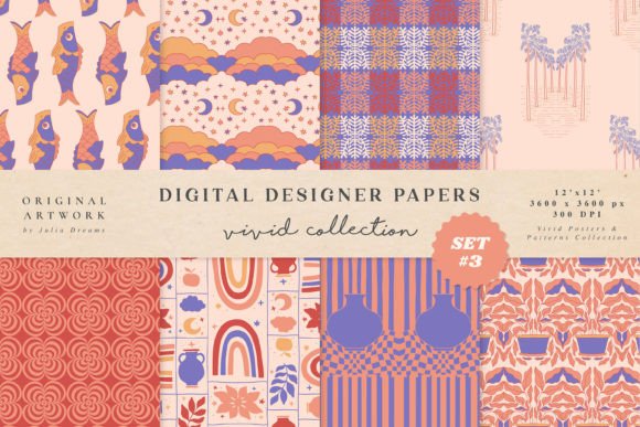 Download Retro Japanese Koi Fish Digital Papers - Digital paper Collection
