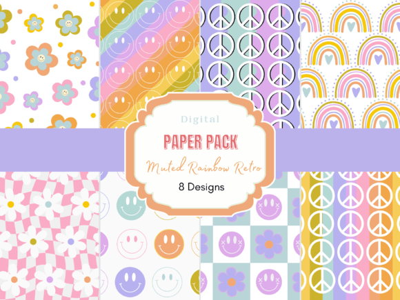 Download Muted Rainbow Retro Digital Paper Pack - Digital paper Collection