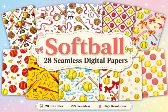 Download Seamless Softball Digital Paper Set - Digital paper Collection