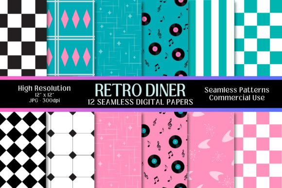 Download Retro Diner Digital Paper - Digital paper Collection