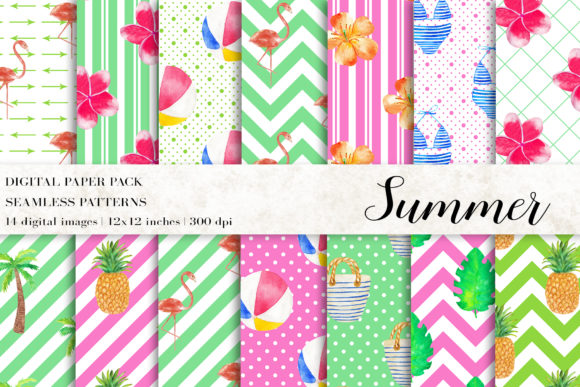 Download Watercolor Summer Digital Papers - Digital paper Collection