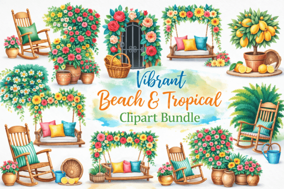 Download Vibrant Beach &amp; Tropical Clipart Bundle - Vibrant Collection