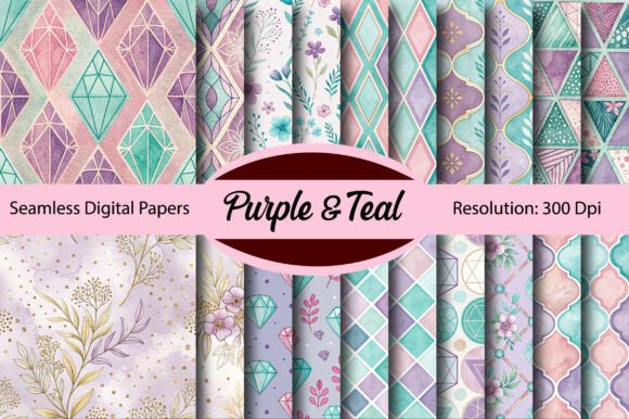 Download Purple &amp; Teal Seamless Digital Paper - Digital paper Collection