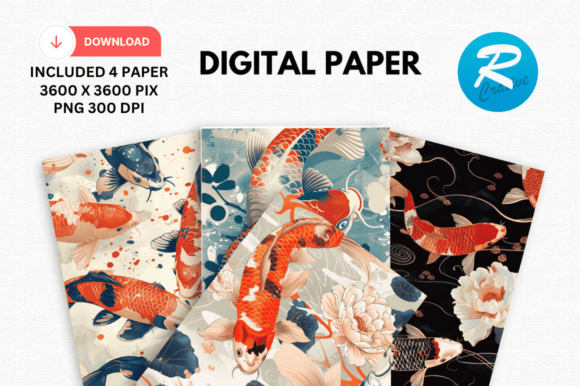 Download Japanese Koi Fish Digital Papers Pattern - Digital paper Collection