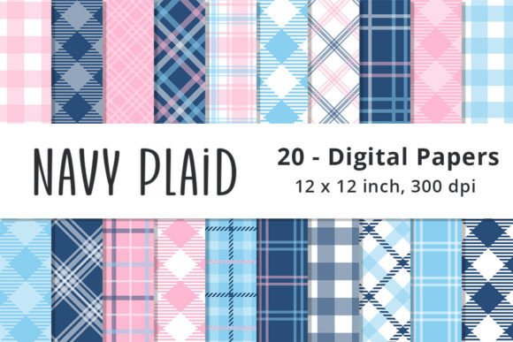 Download Navy, Pink and Blue Plaid Digital Papers - Digital paper Collection