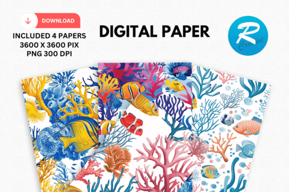 Download Sea Corals Fish Digital Papers Pattern - Digital paper Collection