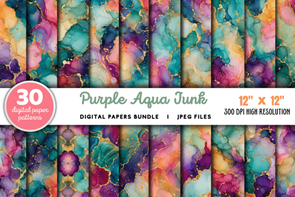 Download Purple Aqua Junk Journal Digital Papers - Digital paper Collection