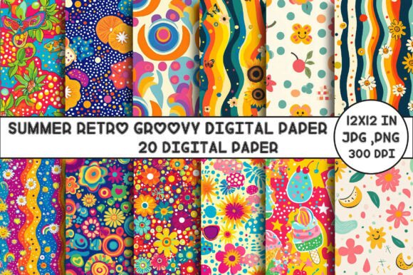 Download Summer Retro Digital Paper - Digital paper Collection