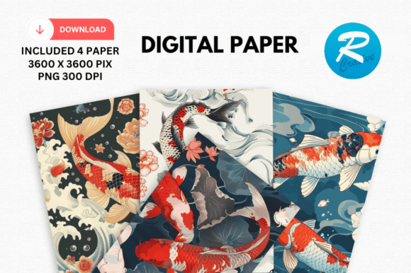 Download Japanese Koi Fish Digital Papers Pattern - Digital paper Collection